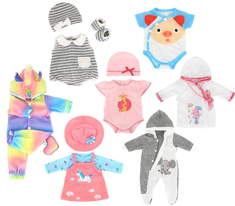 iBayda 7 Sets Baby Doll Clothes & Accessories Include Rompers, Dresses and Hats for 14-16 Inch (35-43cm) Newborn Dolls (Doll Not Included) - Image 2